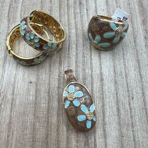 3 Piece Floral Brown and Gold Jewelry Set